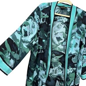 Bob Mackie Wearable Art Women XL‎ Kimono Cardigan Teal black Floral Boho Hippie